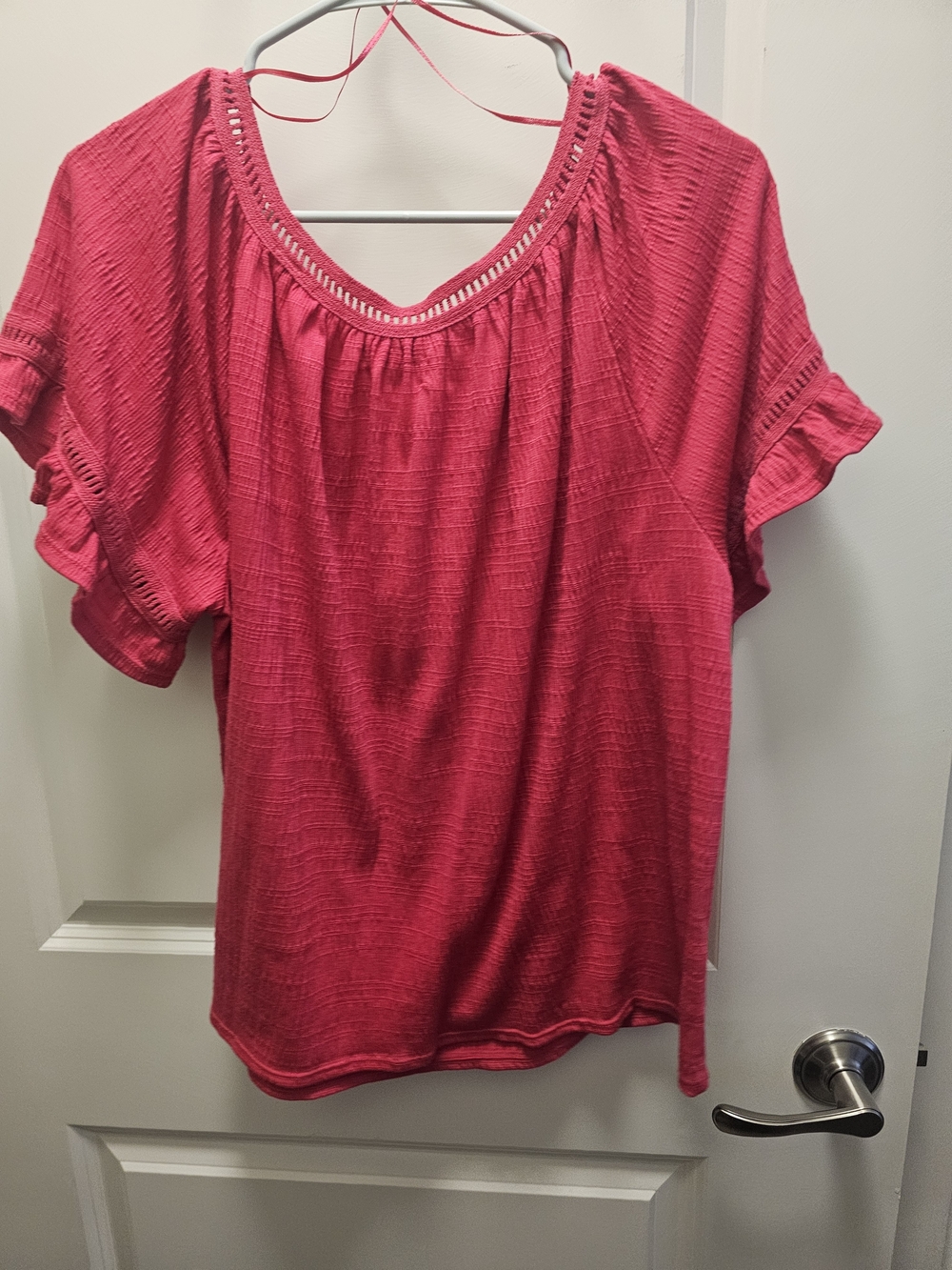Max Studio Raspberry Ruffle-Sleeve Peasant Blouse - Picture 4 of 4